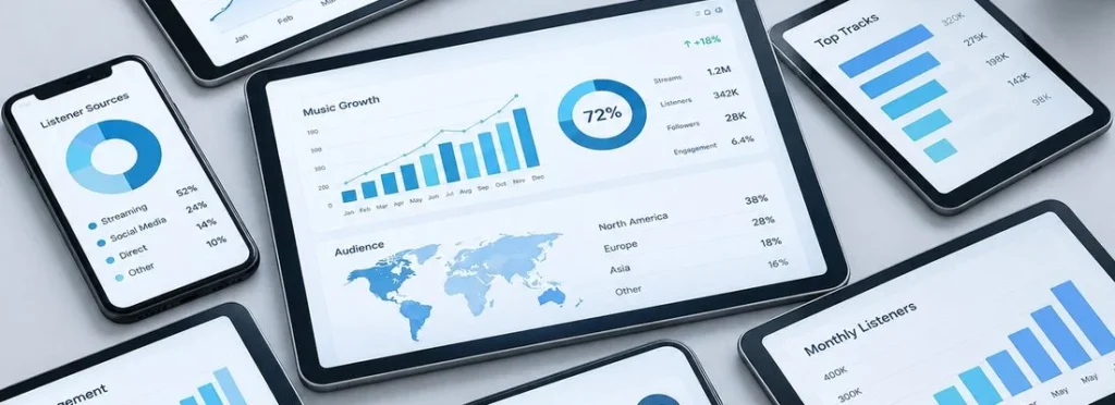Streaming and social analytics dashboards on a phone and tablets